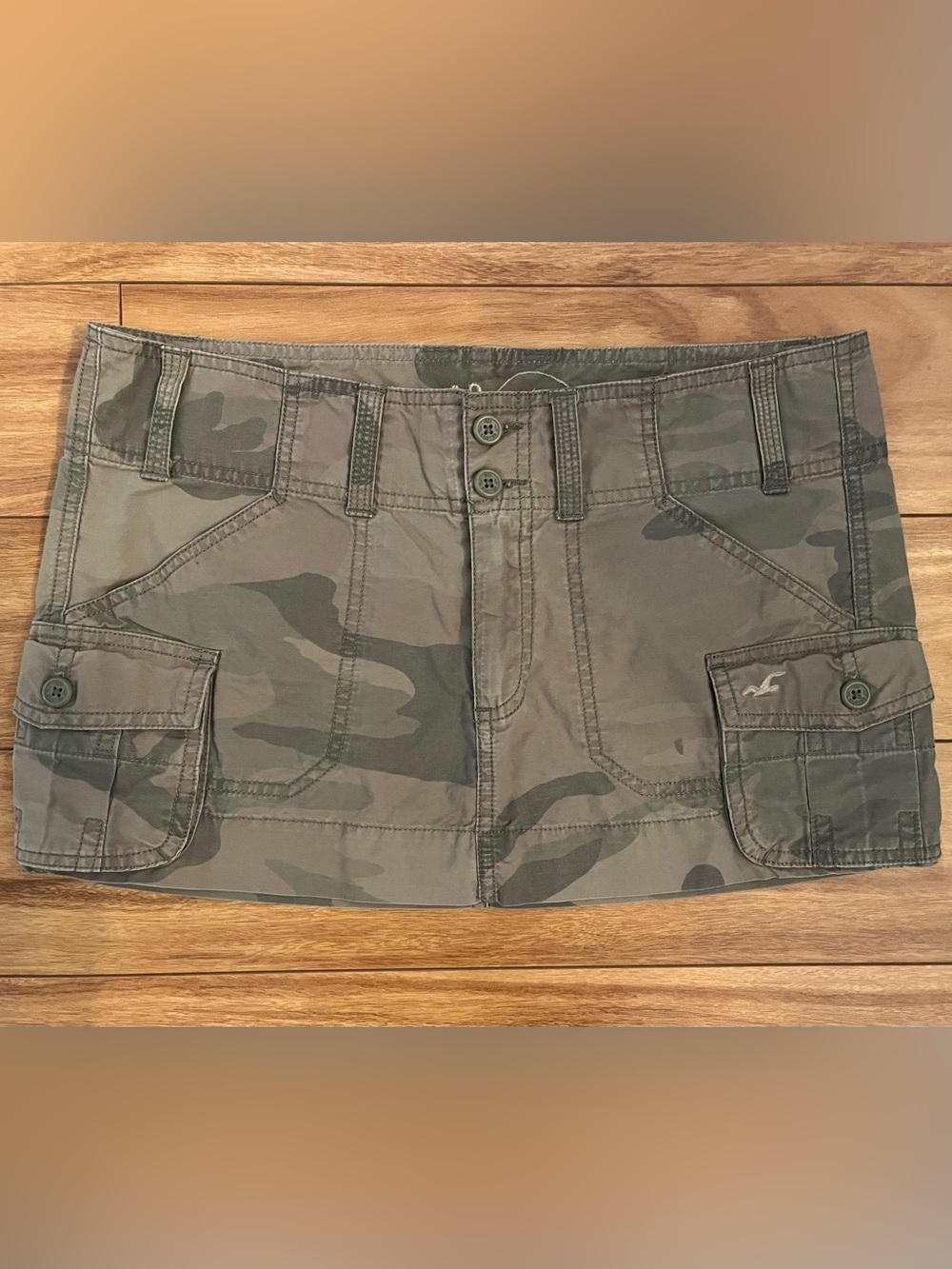 Hollister Y2K Olive Camo Mini Skirt